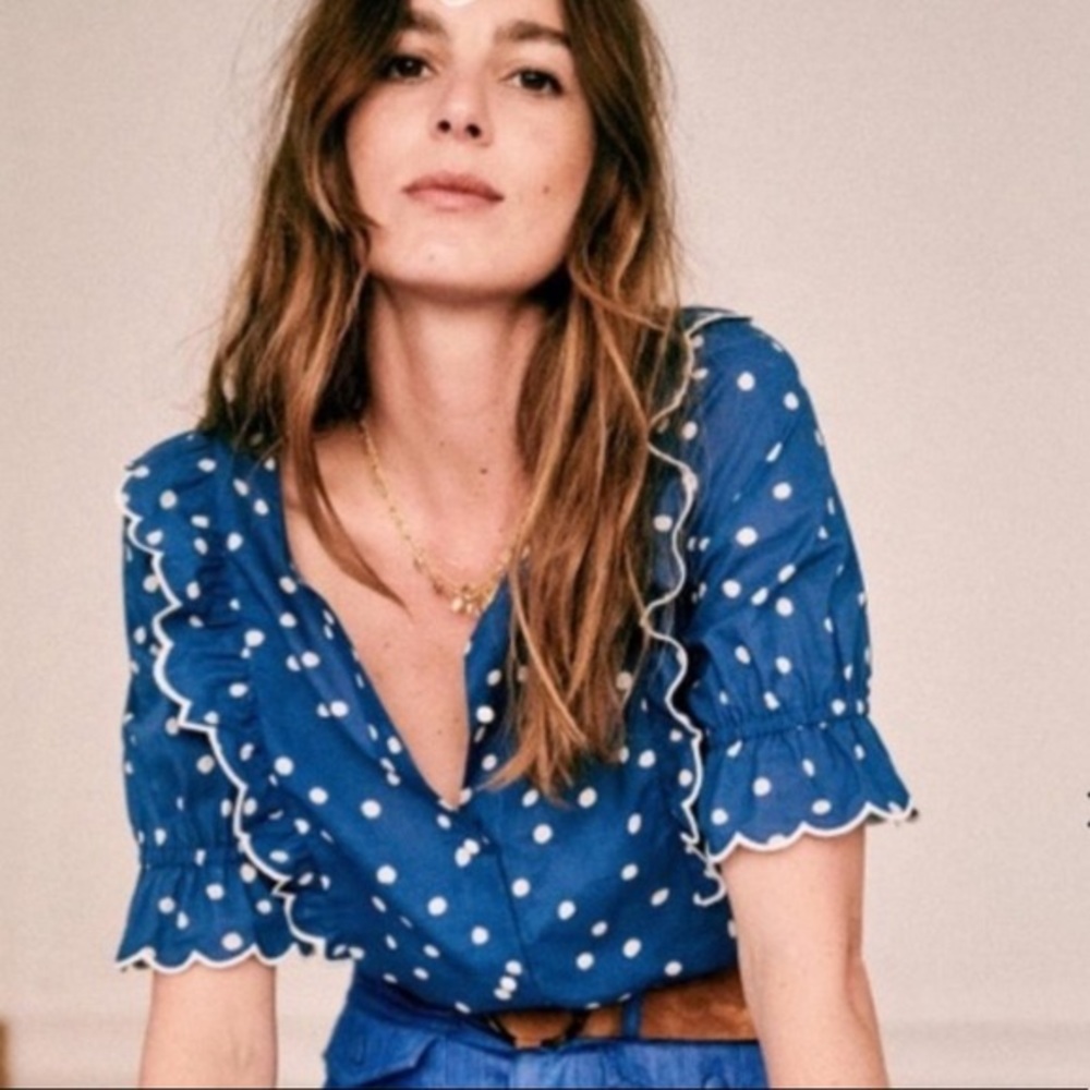 Sezane Short Sleeve Polka Dot Blouse